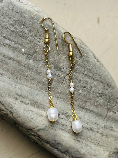 Long Hanging Pearl Earrings