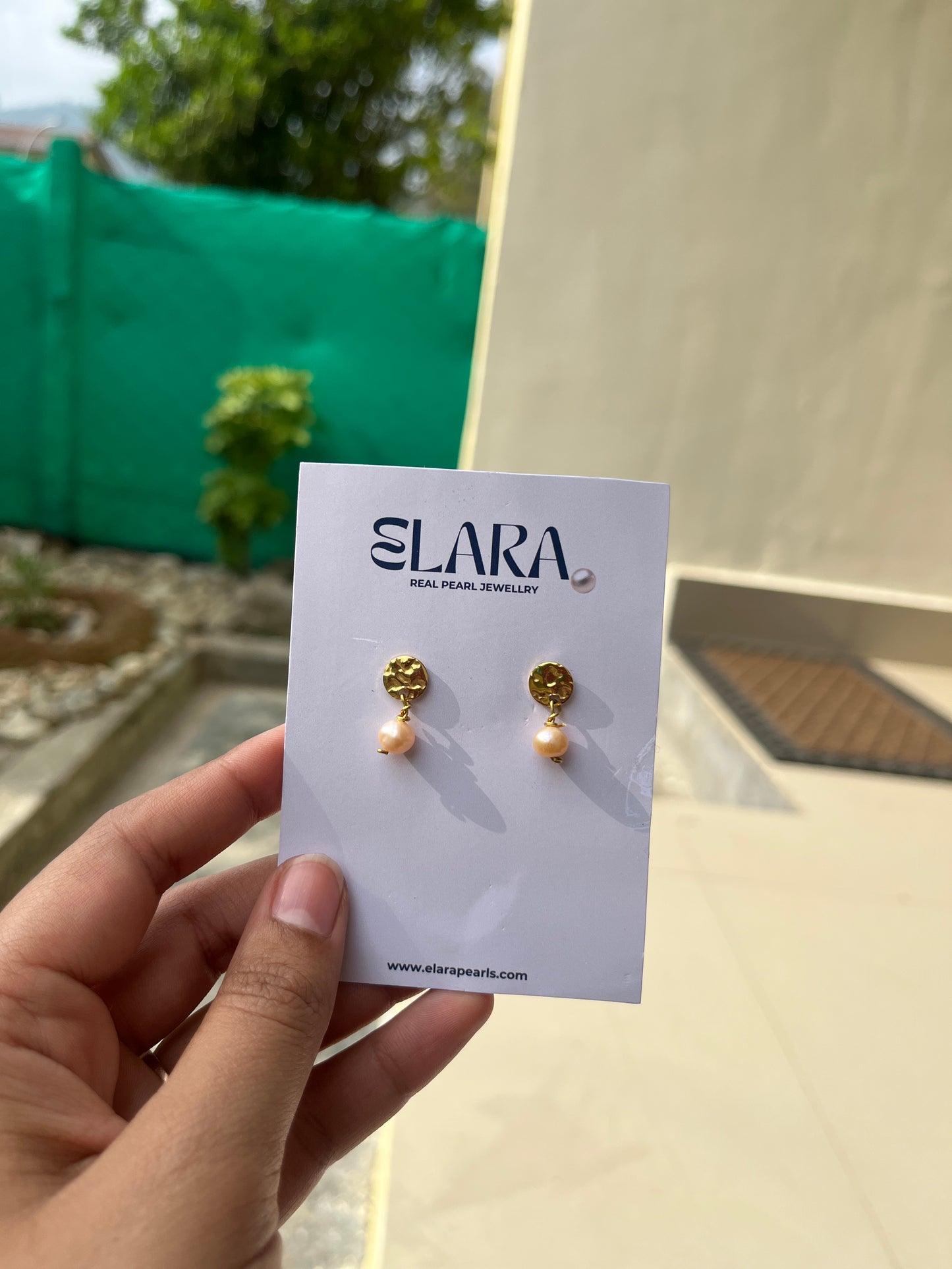 Golden Peach Pearl Earrings