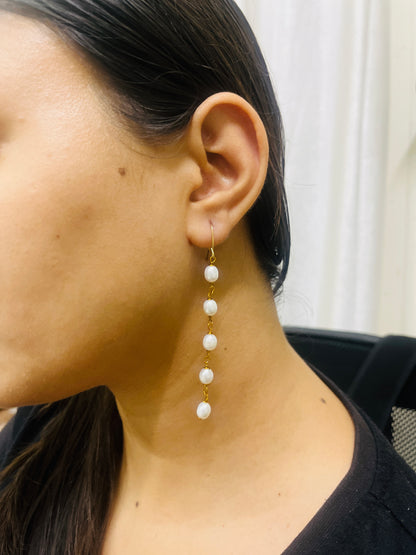 Long Pearl Lustre String Earrings