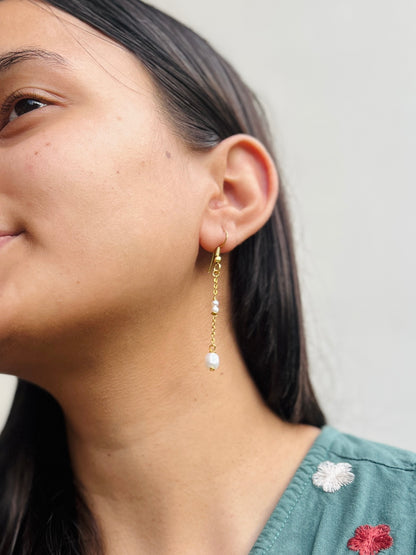 Long Hanging Pearl Earrings