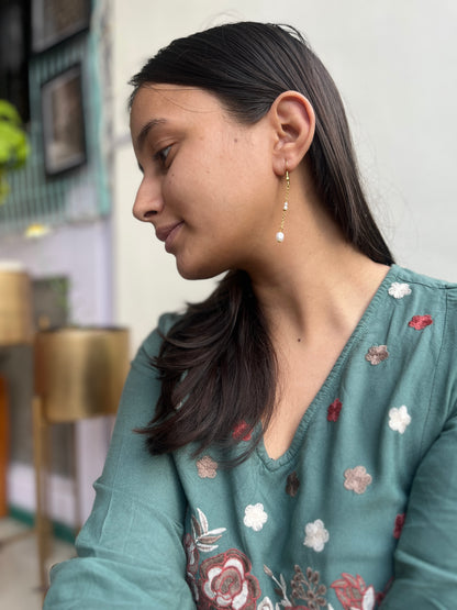Long Hanging Pearl Earrings