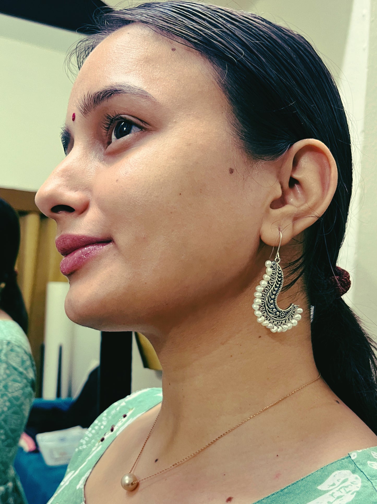 Antique Oxidised Pearl Earrings