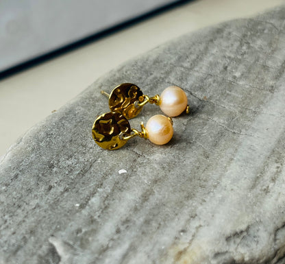 Golden Peach Pearl Earrings