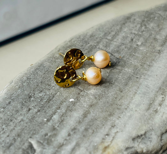 Golden Peach Pearl Earrings