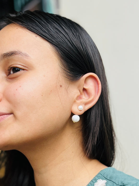 The Double Pearl Stud Earrings