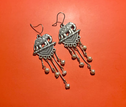 Oxidised Elephant multiple pearl drop earrings