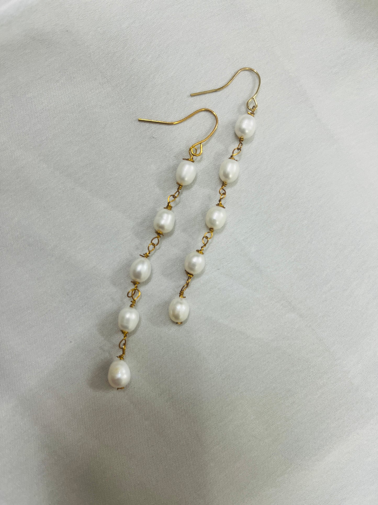Long Pearl Lustre String Earrings