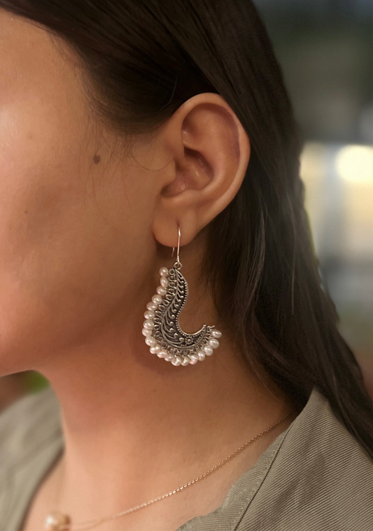 Antique Oxidised Pearl Earrings