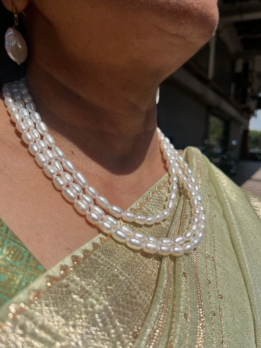 Queen Triple layered oval pearl Necklace