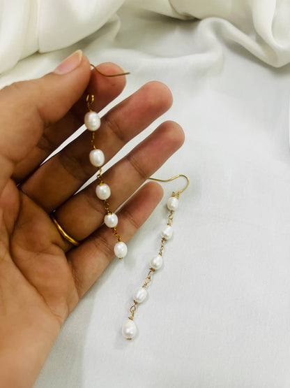 Long Pearl Lustre String Earrings