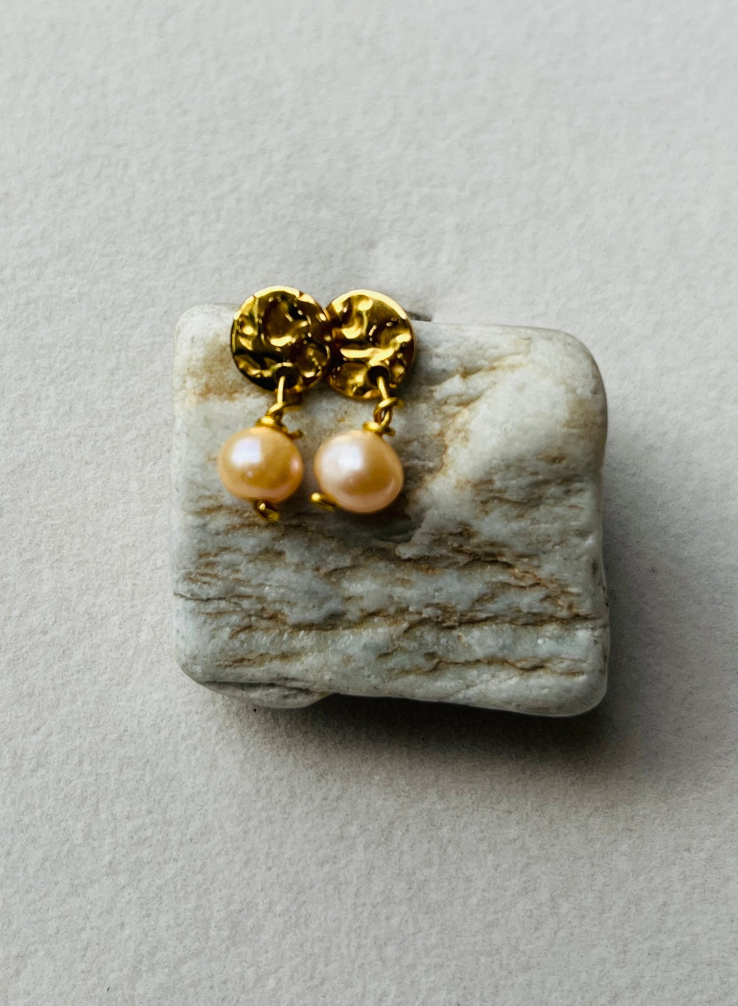 Golden Peach Pearl Earrings