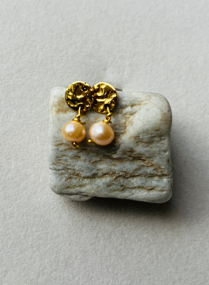 Golden Peach Pearl Earrings