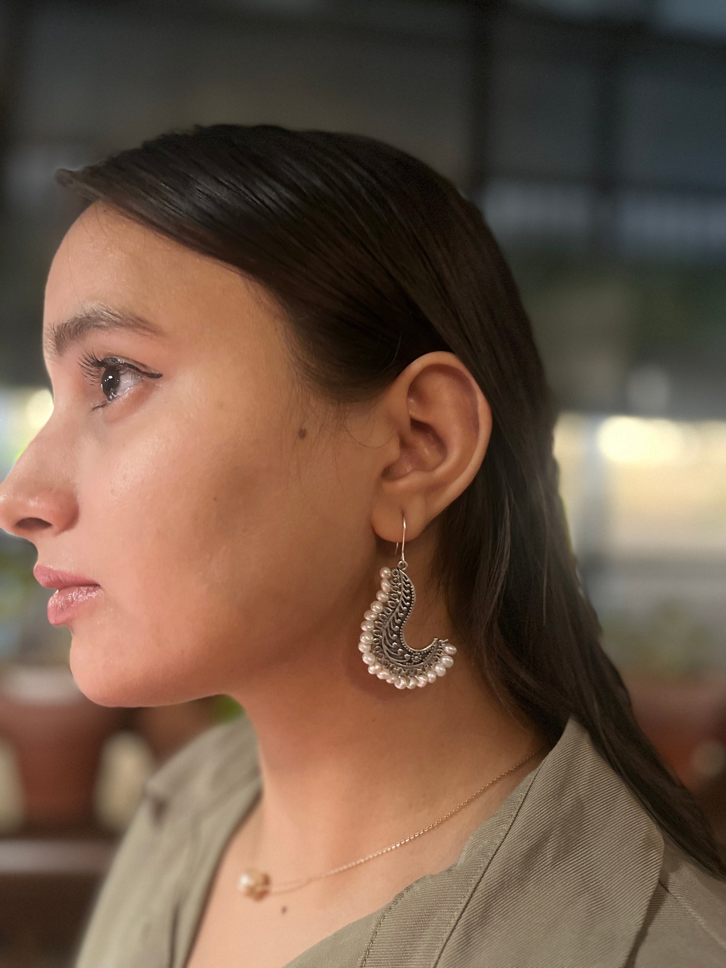 Antique Oxidised Pearl Earrings