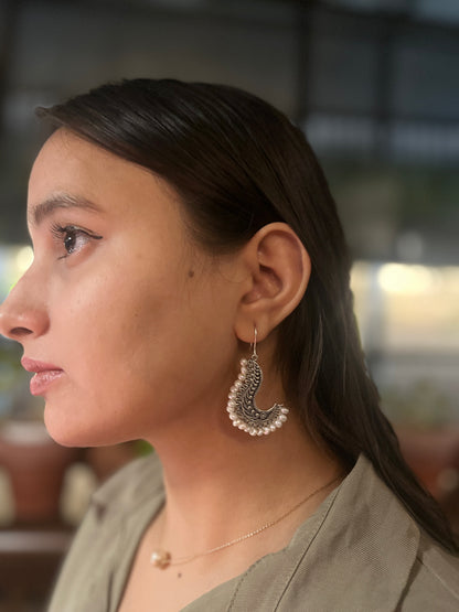 Antique Oxidised Pearl Earrings