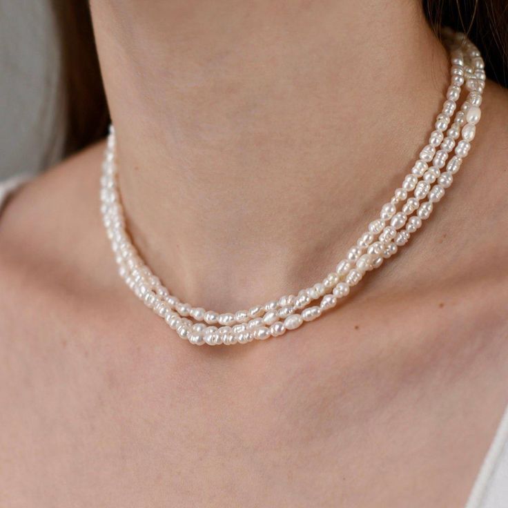3-layer Tangled Rice Pearl Necklace