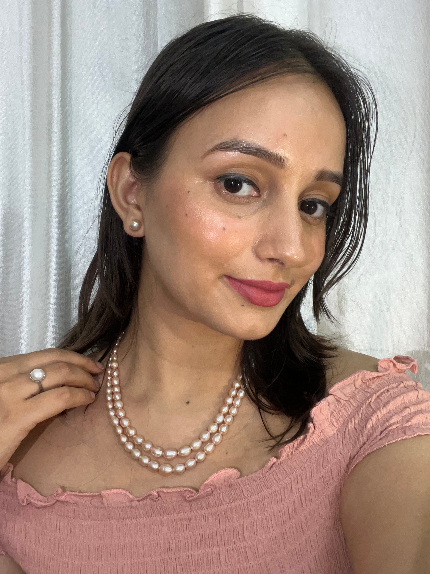 Cindrella double layer pink oval pearl necklace