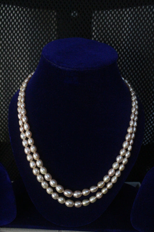 Cindrella double layer pink oval pearl necklace