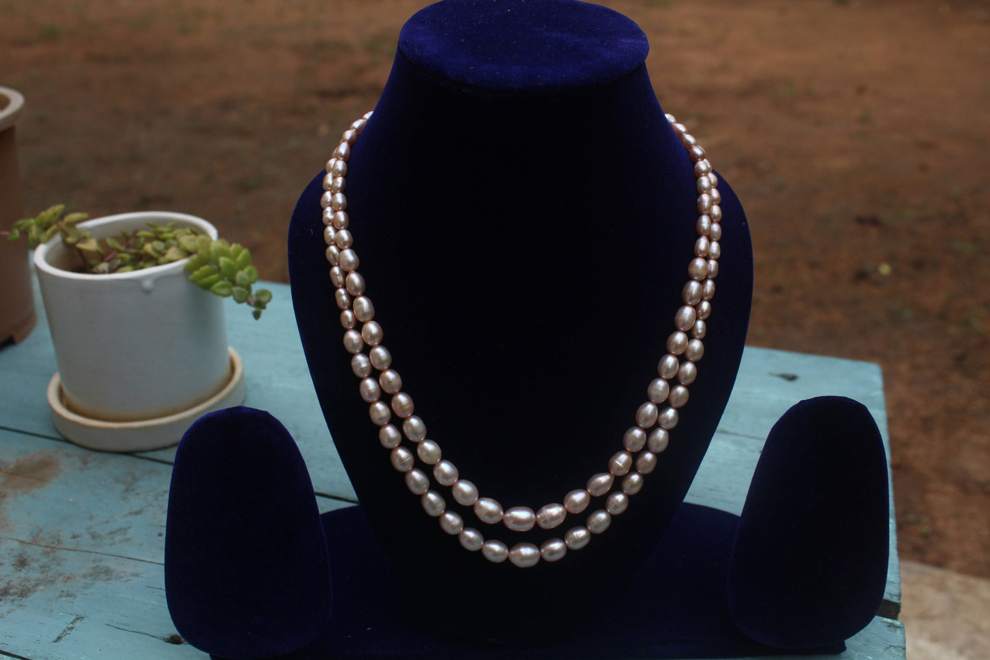 Cindrella double layer pink oval pearl necklace