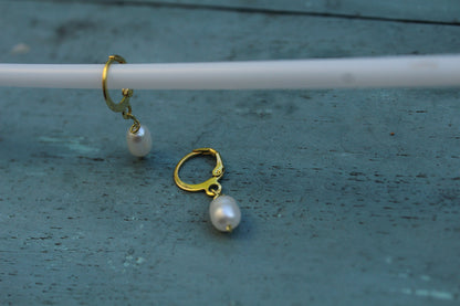 White Oval Pearl loop earring