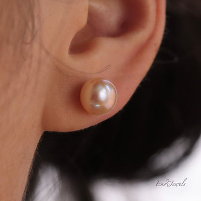 Peach Pearl Stud  Earrings