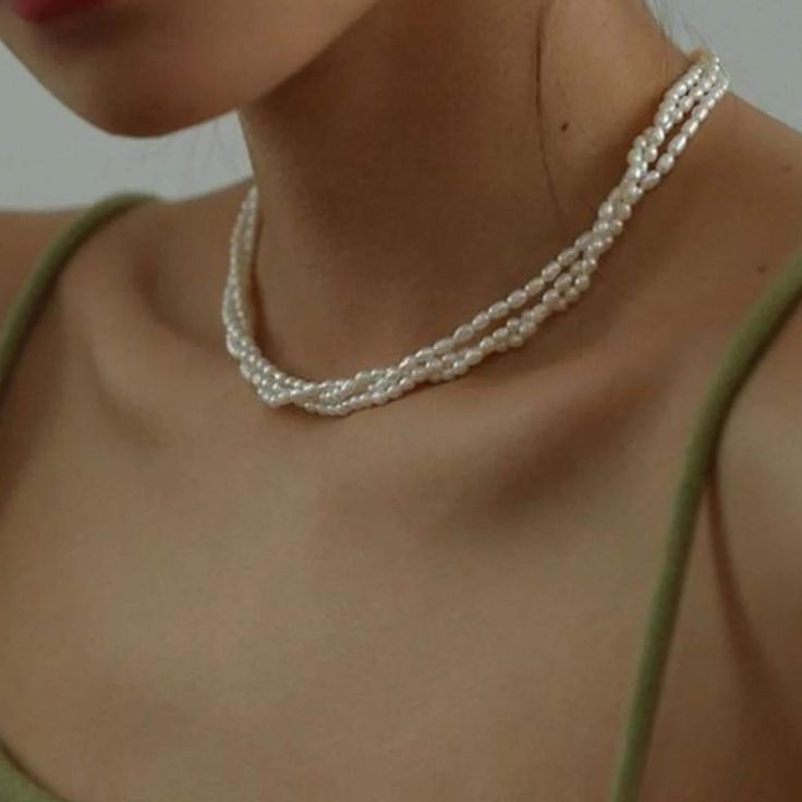 3-layer Tangled Rice Pearl Necklace